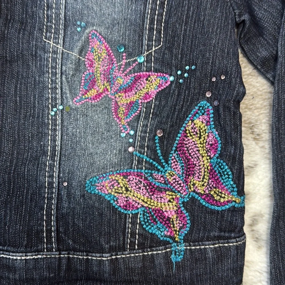 Arizona jean jacket girls size 7 embroidered butterfly rhinestones girlhoodcore